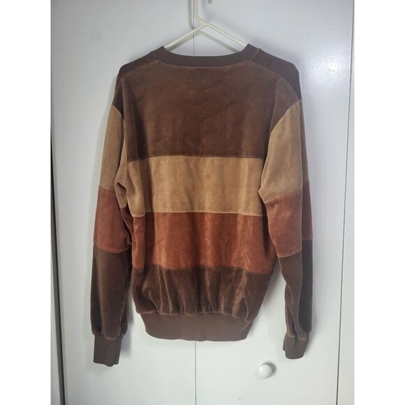 VTG OLEG CASSINI SZ LG Colorblock Brown Velour Pullover Top V Neck y2k 90s - Picture 3 of 7